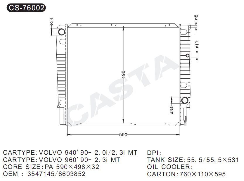 High Quality Auto Radiator For Volvo 940'90-2.0I/2.3I Mt