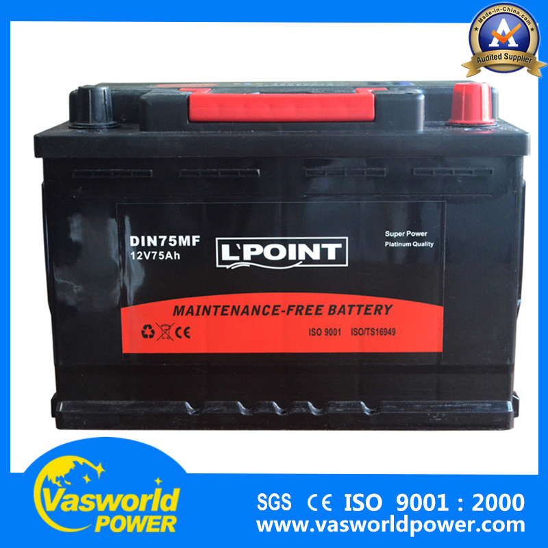DIN Standerd Wholesale 12V 75ah Sealed Batteries Mf Batteries for Cars Bus Trunk