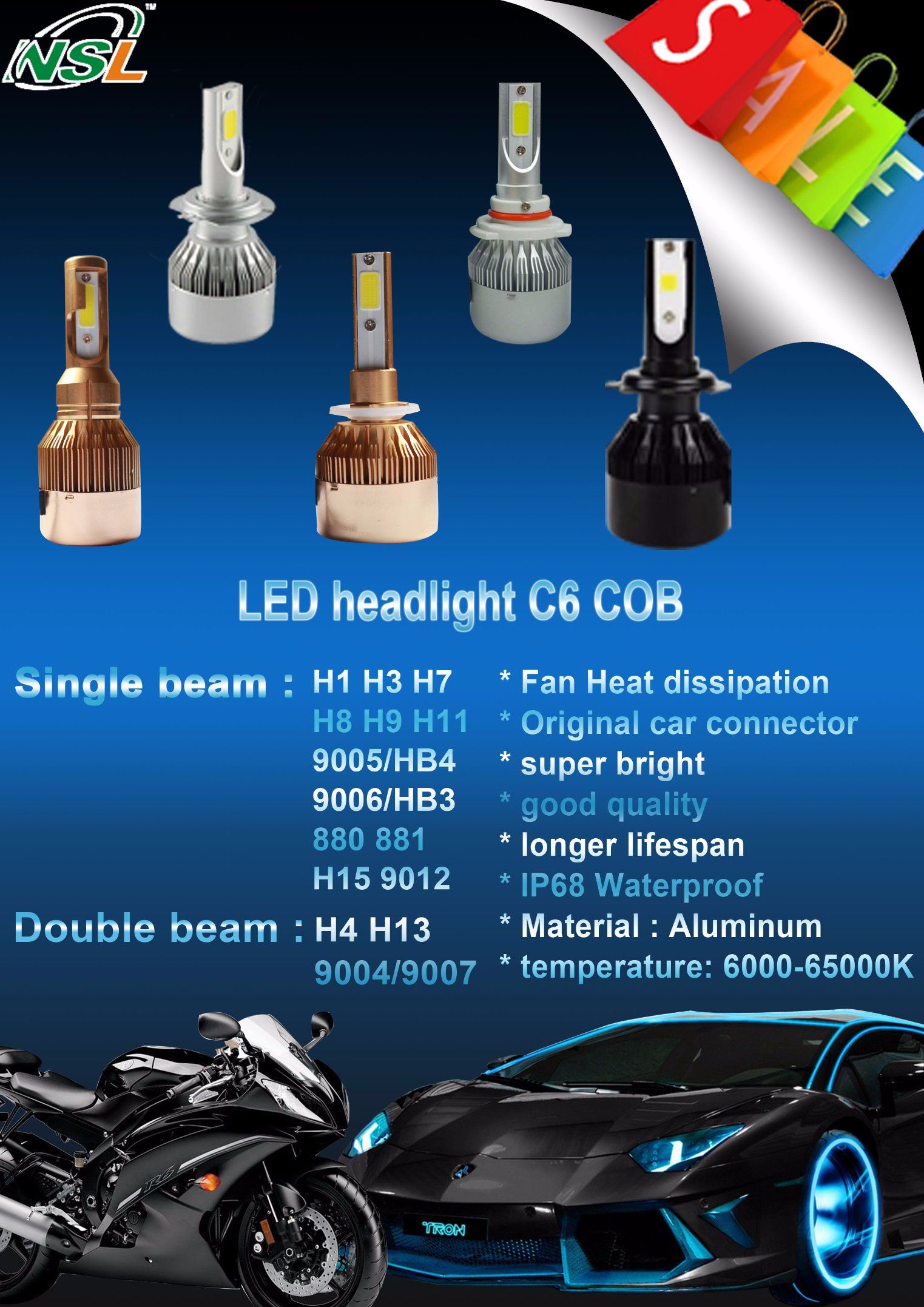 Cheap LED Headlight Kit C6 Gold Black Silver Conversion Bulbs Headlight