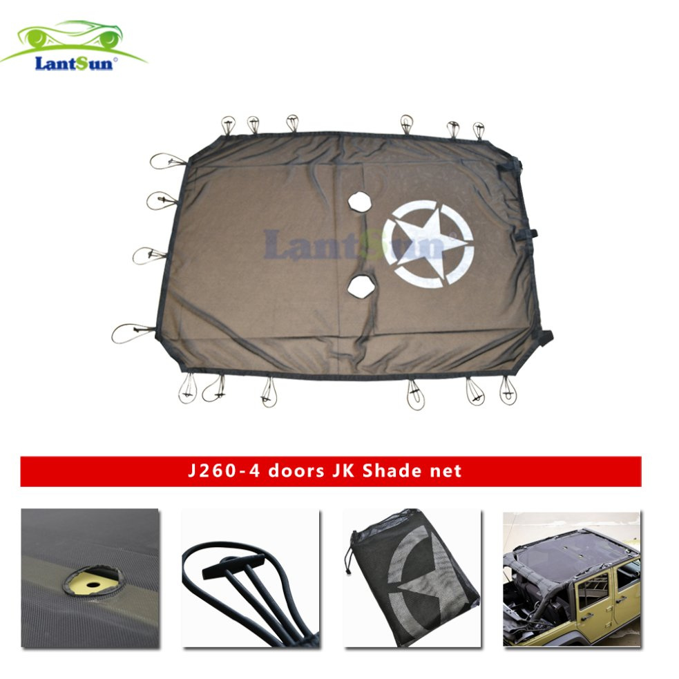 J260 Lantsun Black Sunshade Full Mesh Top Cover UV Protection with Storage Pockets for Jeep Wrangler Jk 4 Door 2007-2017