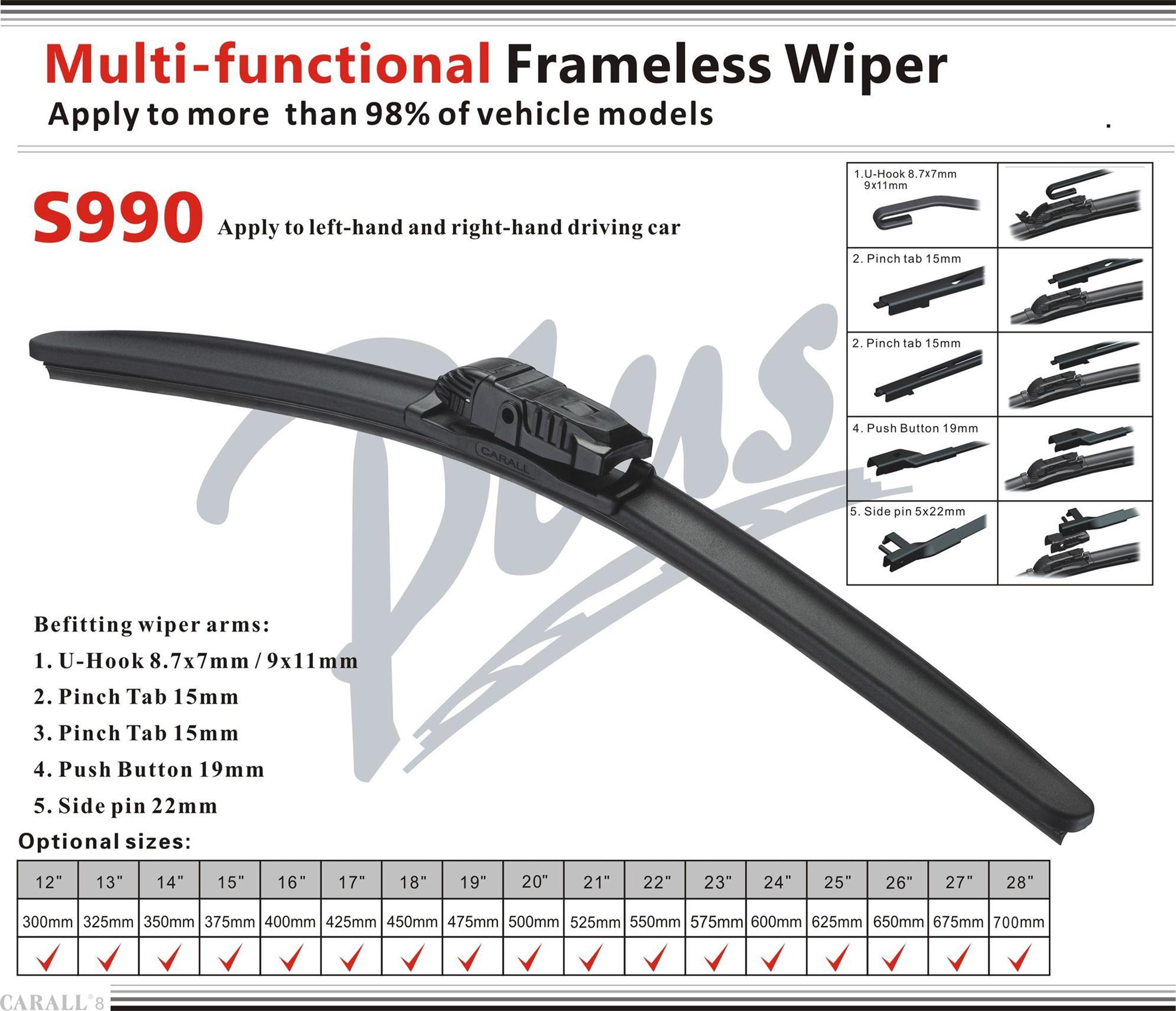 Metal Based Multi-Functional Frame Wiper Blade (S990)