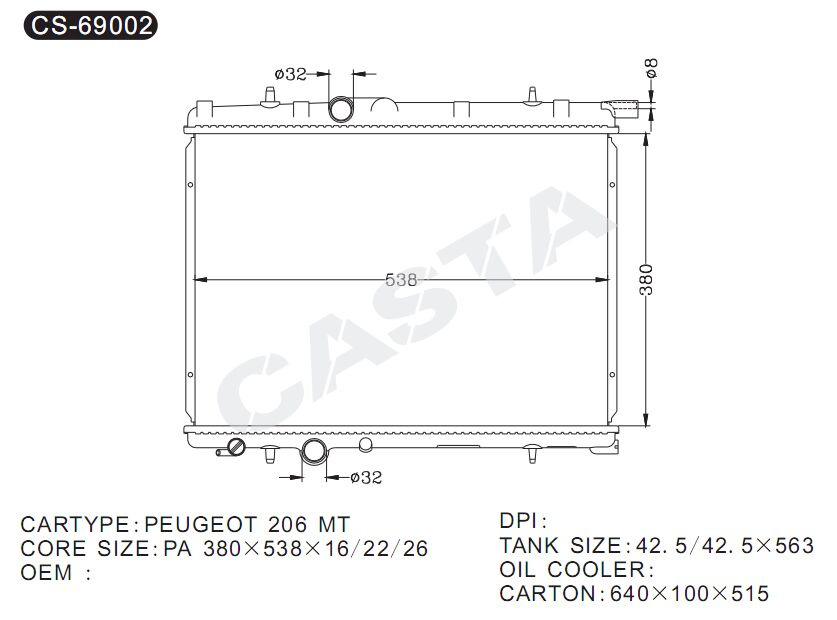 Best selling auto radiator for Peugeot 206mt