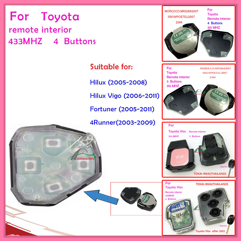 Remote Interior for Toyota with 4 Buttons 433nhz