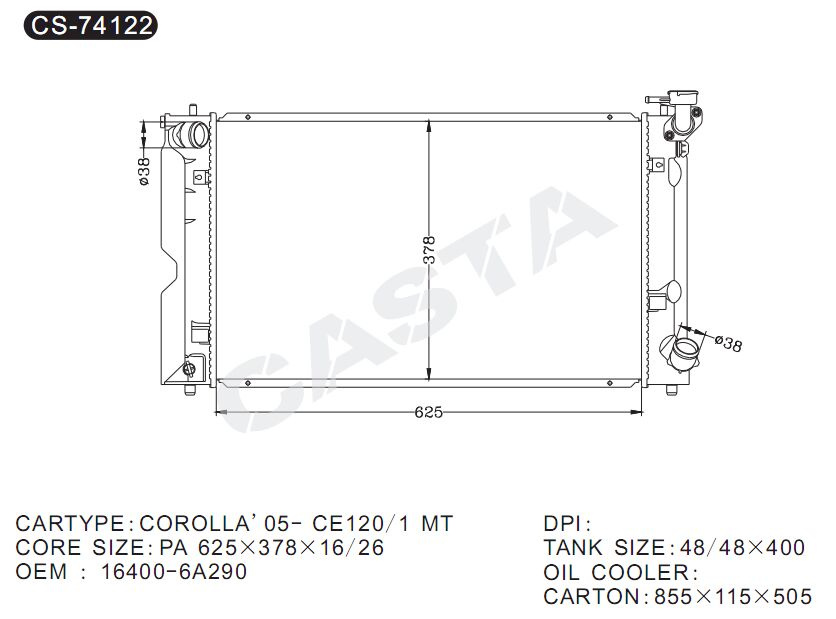 Aluminum Auto Radiator for Toyota Corolla'05-Ce120/1mt