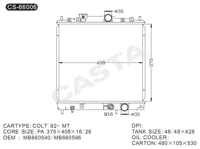 Replacement aluminum car radiator for Mitsubishi Colt'92-mt