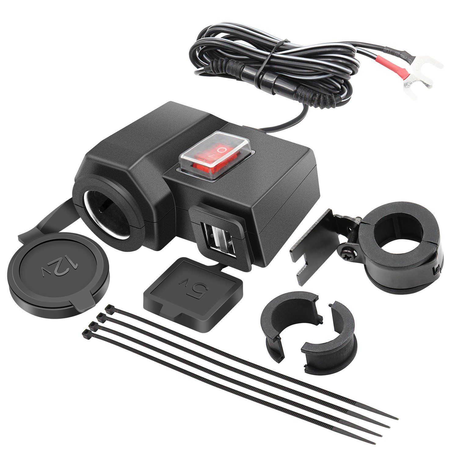 Waterproof Motorcycle DC 12V Cigarette Lighter Socket 2 USB Port 5V 2.1A/1A Charger Socket for Cellphone GPS Charging