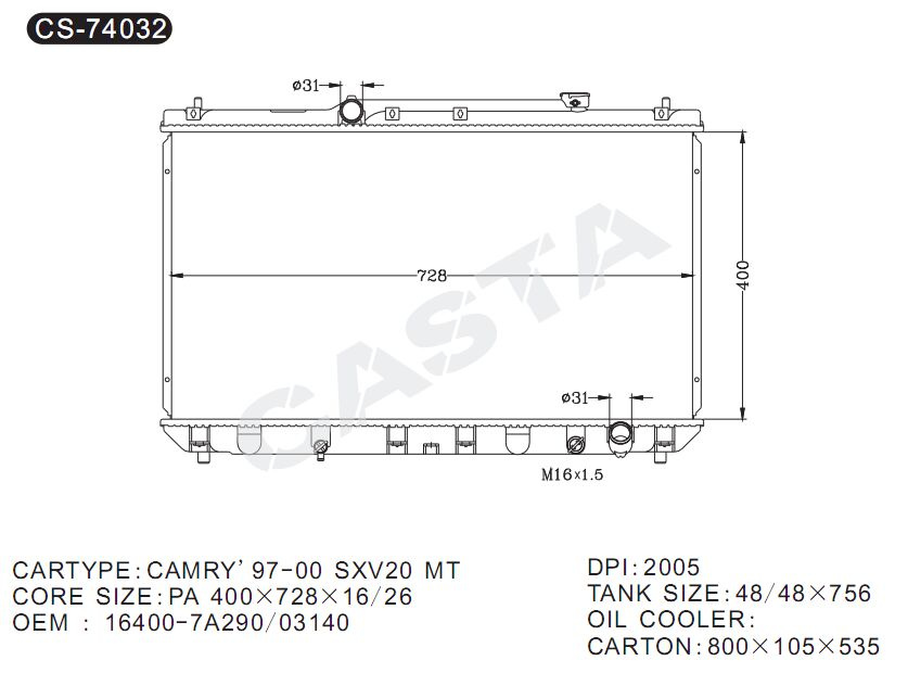 Water radiator good quality for Camry'97-00 Sxv20 Mt