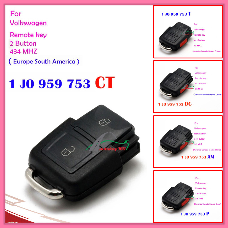 Remote for Auto VW with 2 Buttons 1 Jo 959 753 CT 434MHz for Europe South America