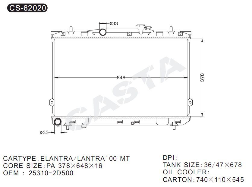 Engine Parts Aluminum Radiator For Hyundai Elantra/Lantra'00-Mt
