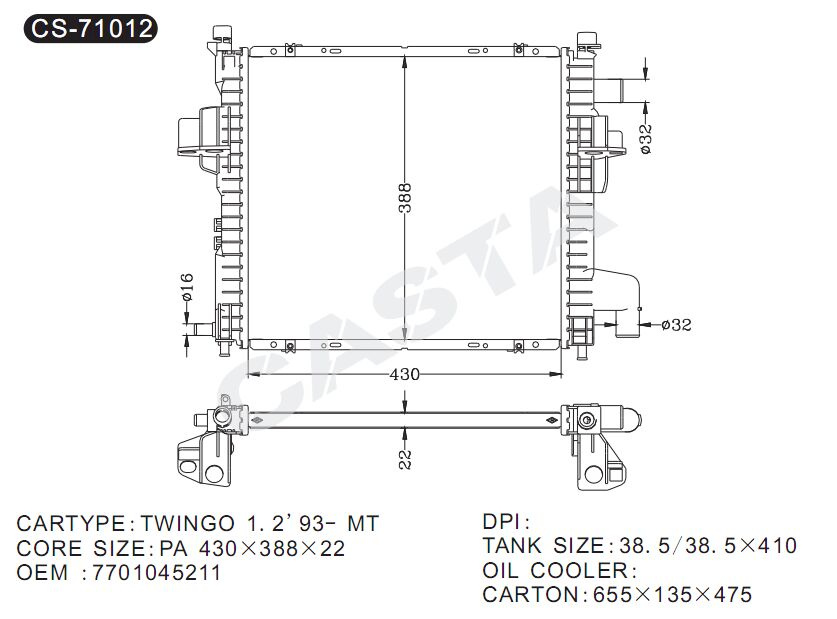 For Renault Twingo 1.2'93-Mt Aluminum Radiator