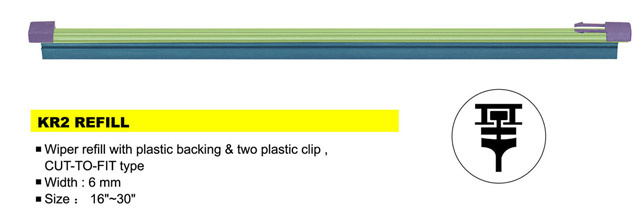 Wiper Refill with Plastic Backing & Metal Clip, Cut-to-Fit Type, Popular for Cars, Trucks and Bus