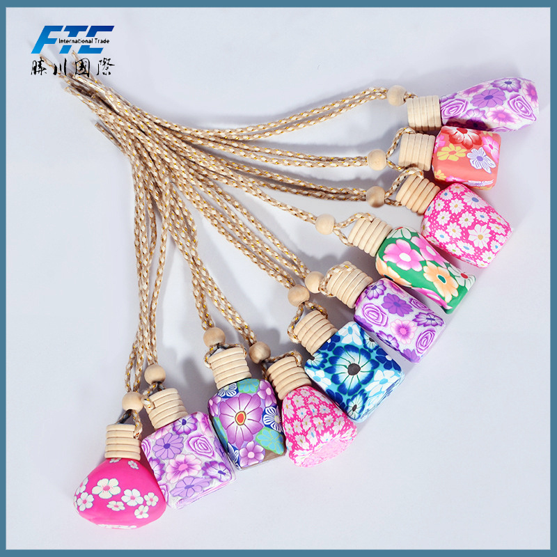 Floral Art Printed Hanging Car Air Freshener Perfume Diffuser Fragrance Bottle