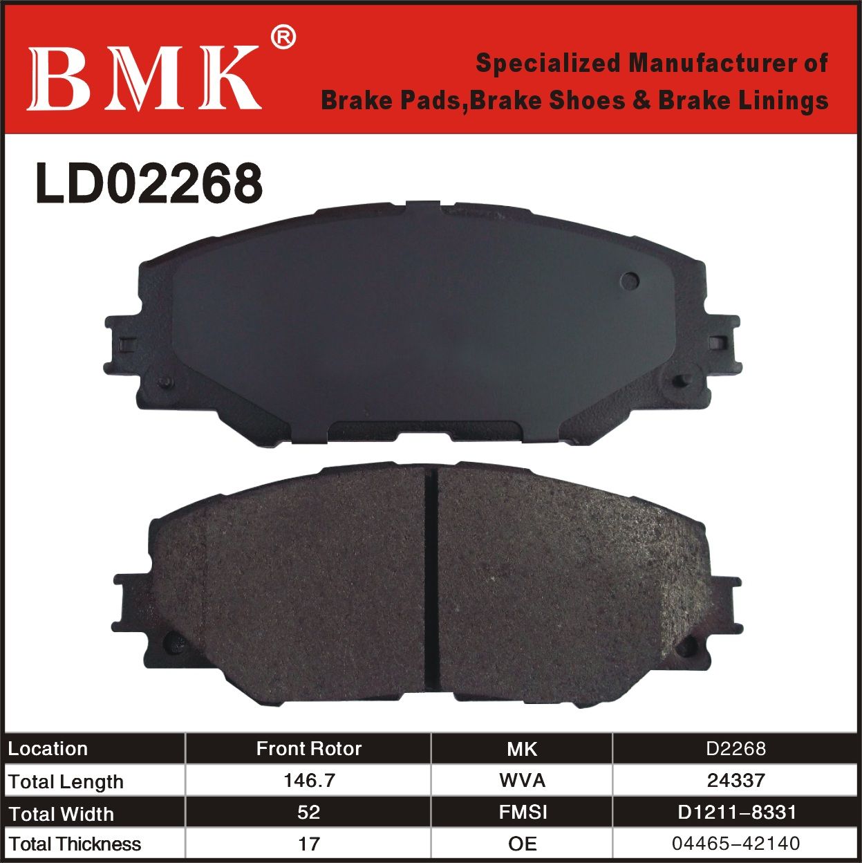 Environment Friendly, Preminum Brake Pad (D2268)