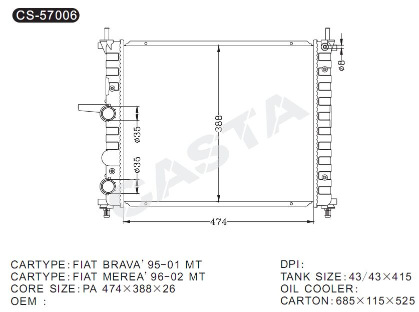 Cooling System Auto Part Car Aluminum FIAT Radiator