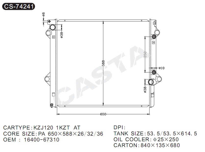 Engine spare parts auto radiator for Kzj120 1kzt At