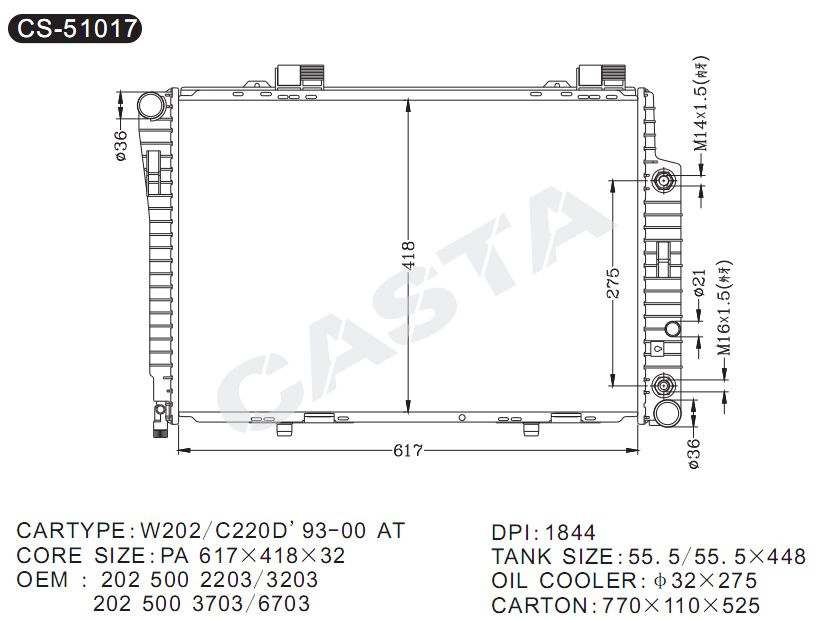 Auto radiator for Benz W202/C220d'93-00 at