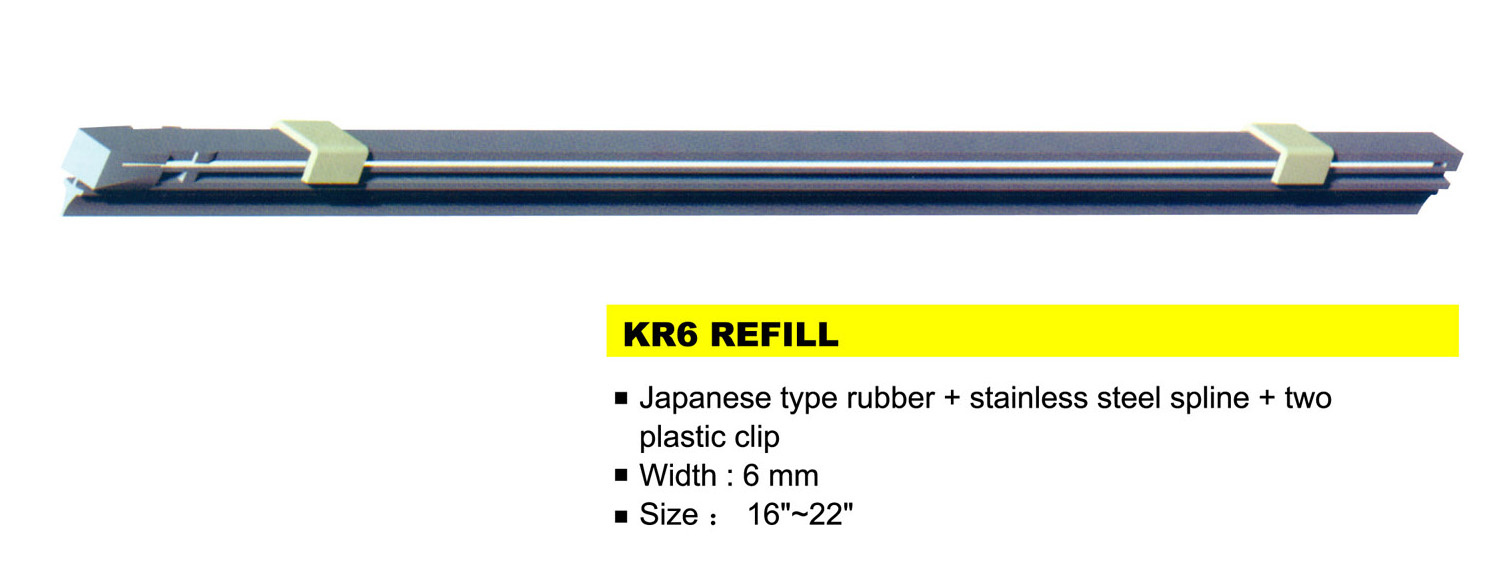 6mm Width Wiper Refill with Stainless Steel Spline & 2 Plastic Clips, Universal for Cars and Trucks