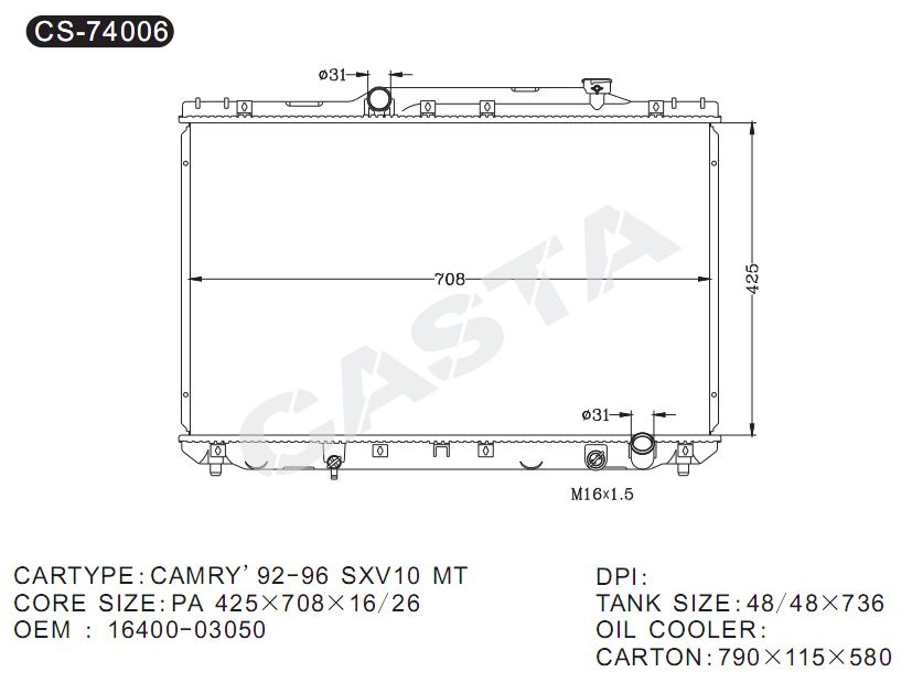 Favorable Price Car Radiator for Camry'92-96 Sxv10 MT