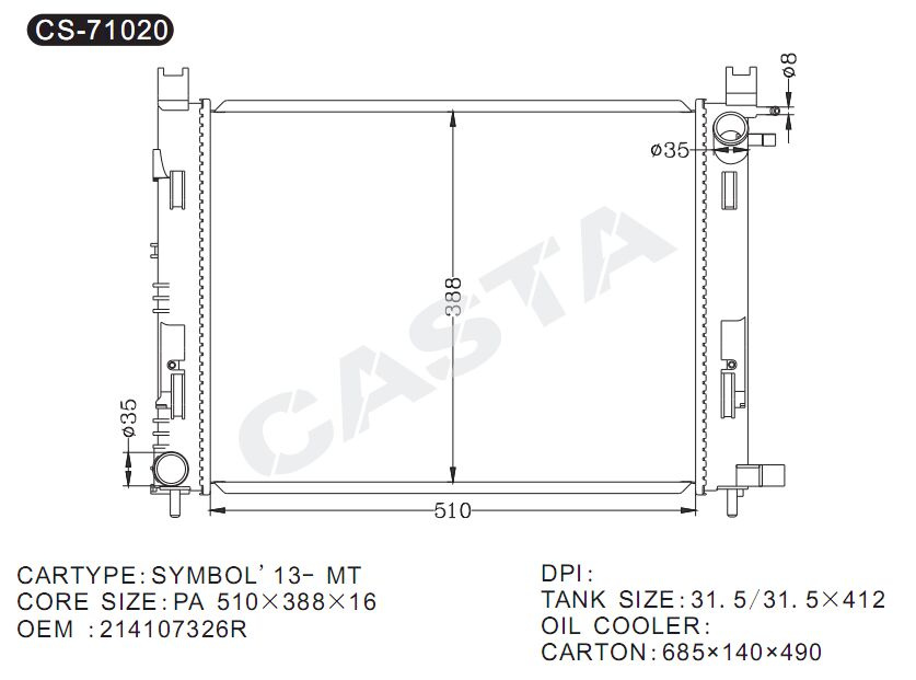 Engine parts aluminum radiator for Renault Symbol'13-mt