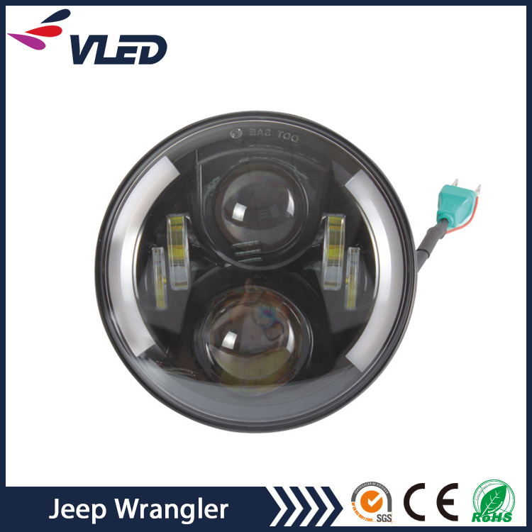 7'' LED Headlight High Low Beam with Halo Ring for Jeep Wrangler Tj Jk