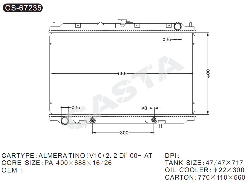 Hot sale auto parts radiator for Almera Tino (V10) 2.2 Di'00-At