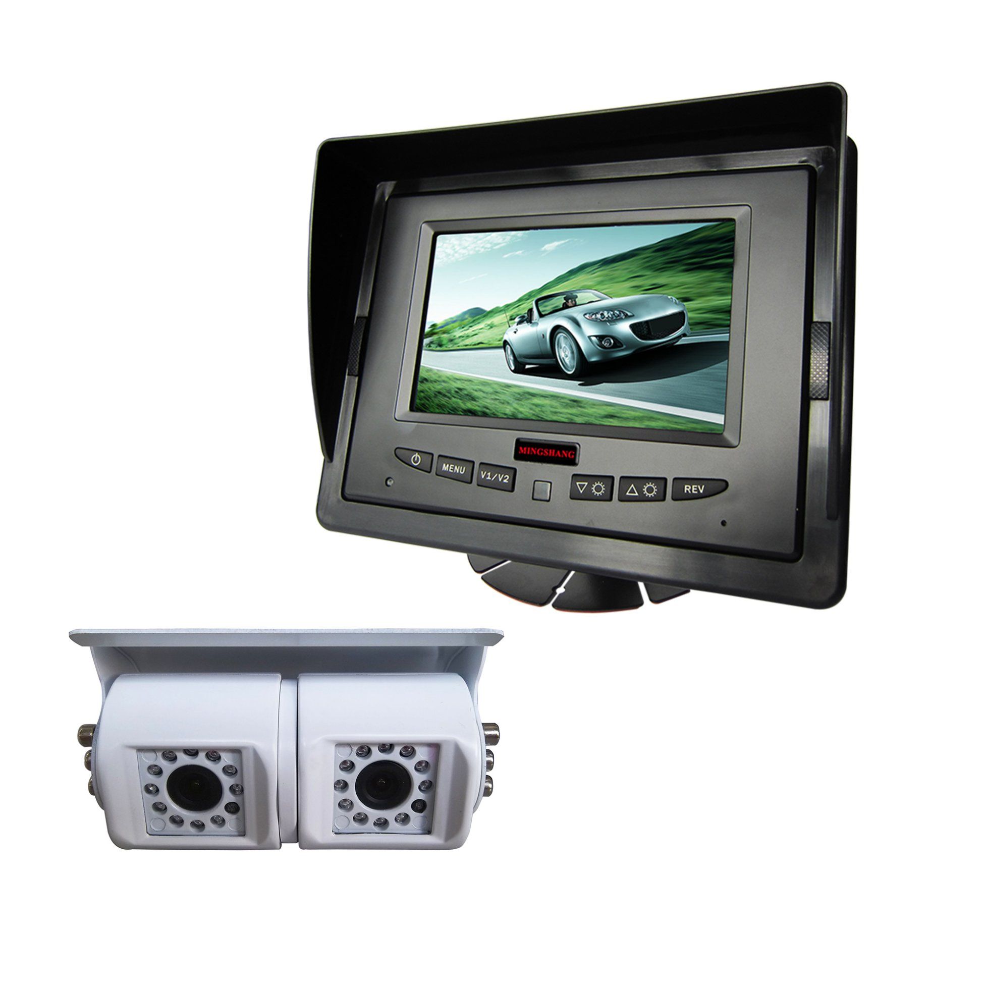 Rearview Camera with 5-Inch Cable Shatterproof Monitor, Built-in Auto-Scan and Waterproof Night Vision Camera for Trucks