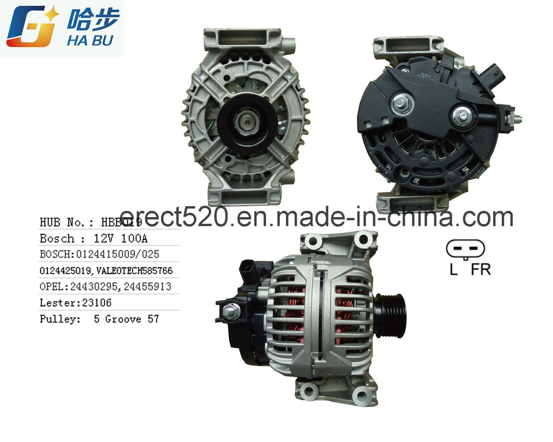 12V 100A 100% New Alternator for Bosch Opel Lester 23106, 0124415009