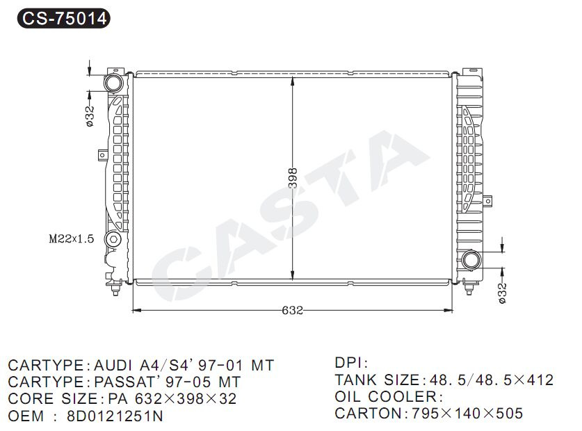 High Performance Car Radiator for Audi A4/S4'97-01mt