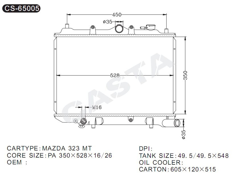Excellent Quality Aluminum Radiator for Mazda 323mt