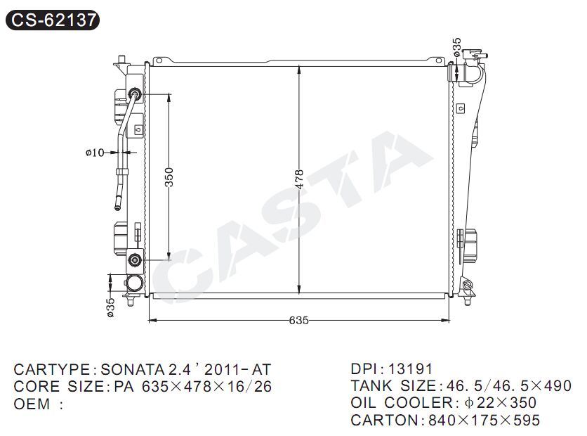 Auto Engine Radiator for Hyundai Sonata2.4'2011-AT