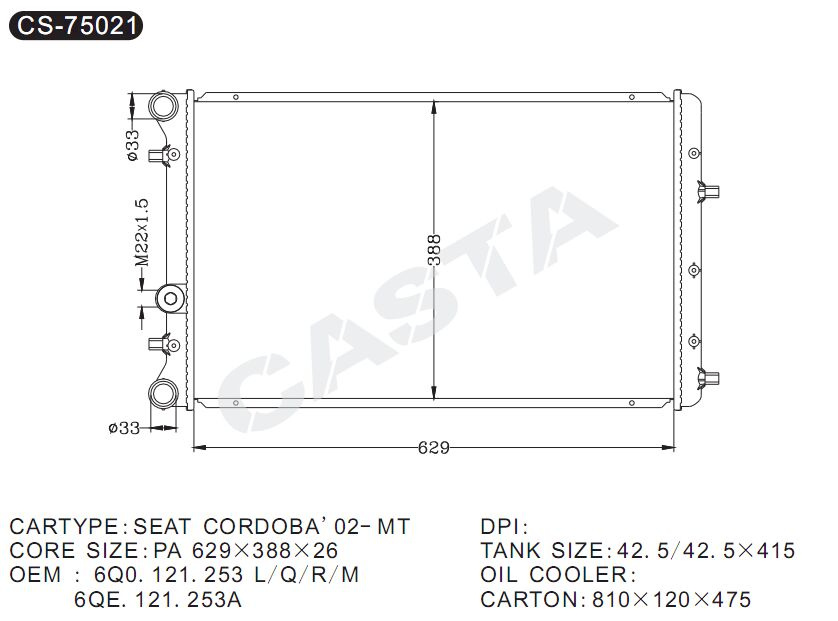 High Efficient Auto Parts Radiator For Seat Cordoba'02-Mt