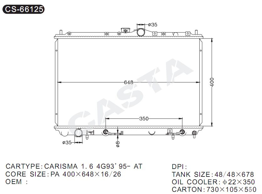 Suitable for Mitsubishi Carisma1.6 4G93'95-AT aluminum radiators for sale