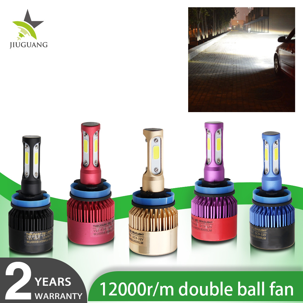 Colorful Double Fan S2 H4 Car Lights LED Headlight H11 H7
