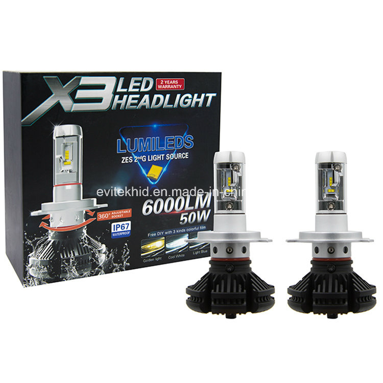 Car-Styling X3 Car H4 9003 Hb2 LED Headlight Bulbs 50W 6000lm LED Car Light for 6500k Auto LED Head Lamp