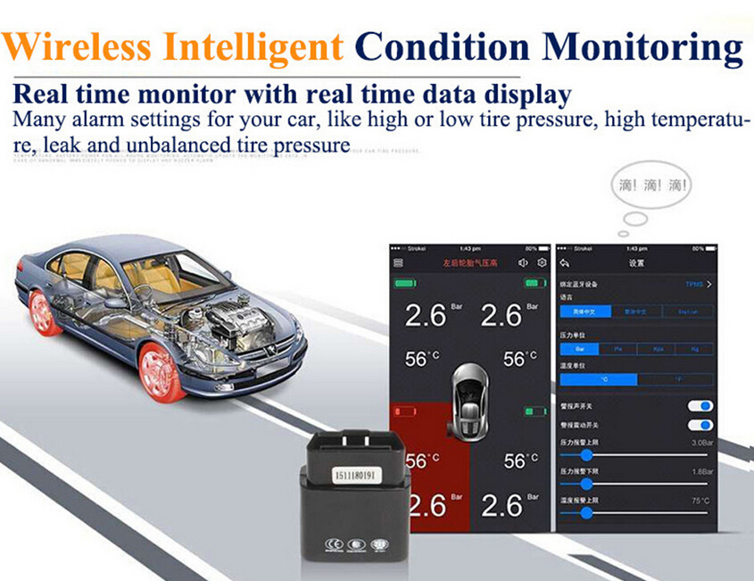Tyre Pressure APP Service TPMS System TPMS Alert Monitoring OBD Bluetooth for Car