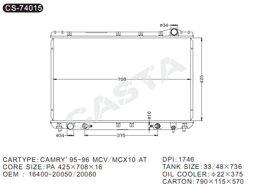 High quality radiator for Camry'95-96 Mcv/MCX10 at
