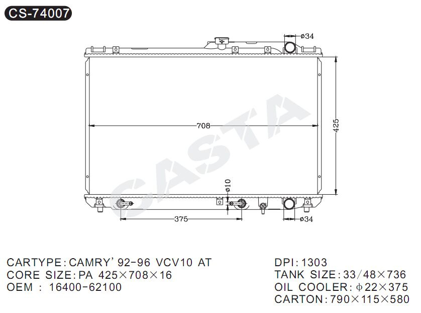 Top Quality Auto Radiator for Camry'92-96 Vcv10 AT