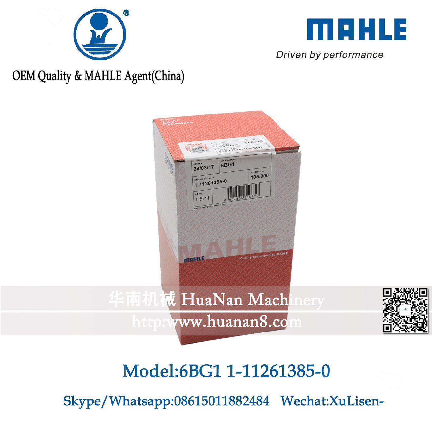 MAHLE ZX200 6BG1 Cylinder Liner for Hitachi Excavator (1-11261385-0)