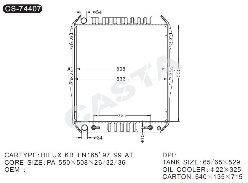 High Efficient Auto Parts Aluminum Radiator For Toyota Hilux Kb--Ln165'97-99AT