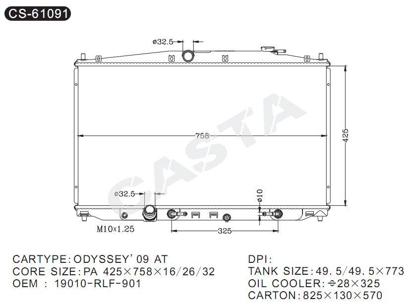 After Market Auto Cooling Radiator for Honda Odyssey'09-at 19010-Rlf-901