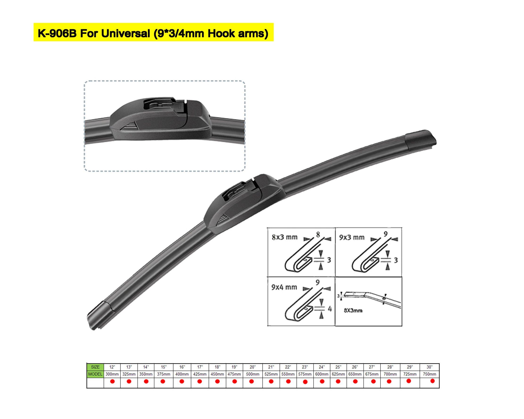 Universal Aerotwin Flat Wiper Blades for All Cars, Aerotwin Design, Replaceable to Bosch Wipers