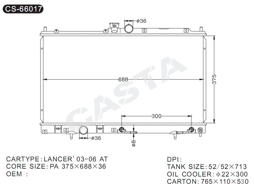 High Performance Aluminum Radiator for Lancer'03-06AT
