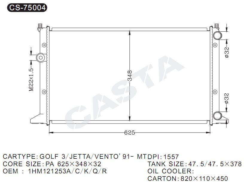 Perfect aluminum radiator for Golf 3/Jetta/Vento'91-mt