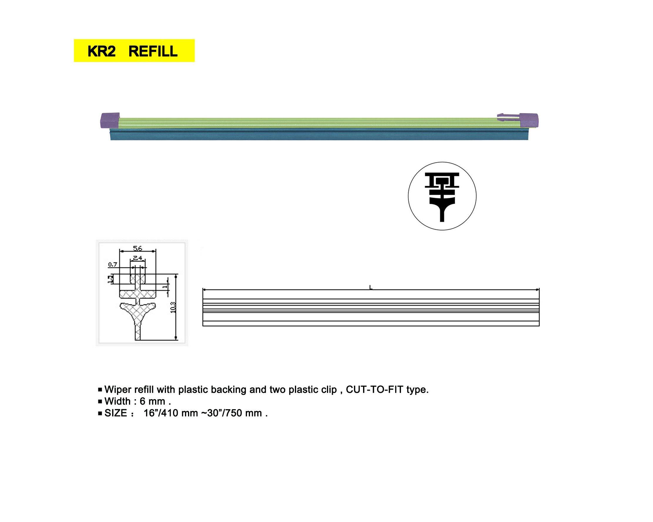 Wiper Refill with Plastic Backing & Metal Clip, Cut-to-Fit Type, Popular for Cars, Trucks and Bus