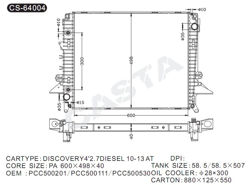 Hot Sale Auto Parts Aluminum Radiator for Discovery4'2.7diesel 10-13AT