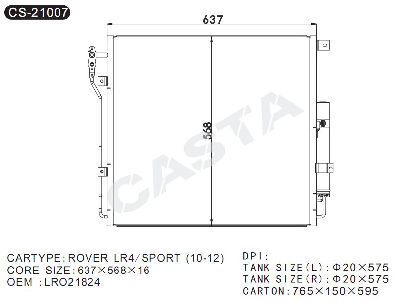 Condenser for Rover Lr4/Sport (10-12) OEM: Lro21824