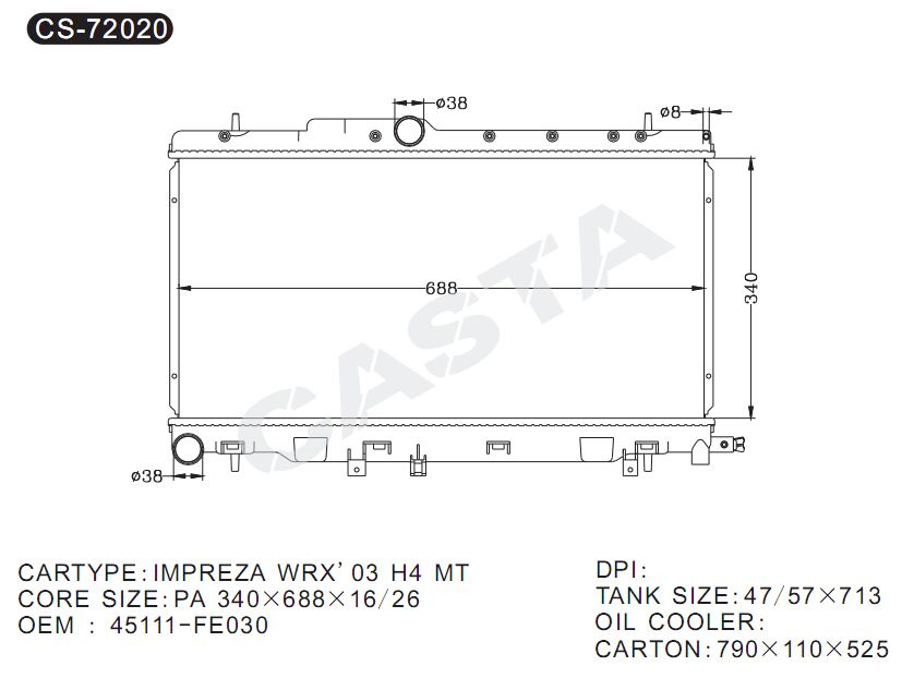 High performance aluminum radiator for Impreza Wrx'03 H4 Mt