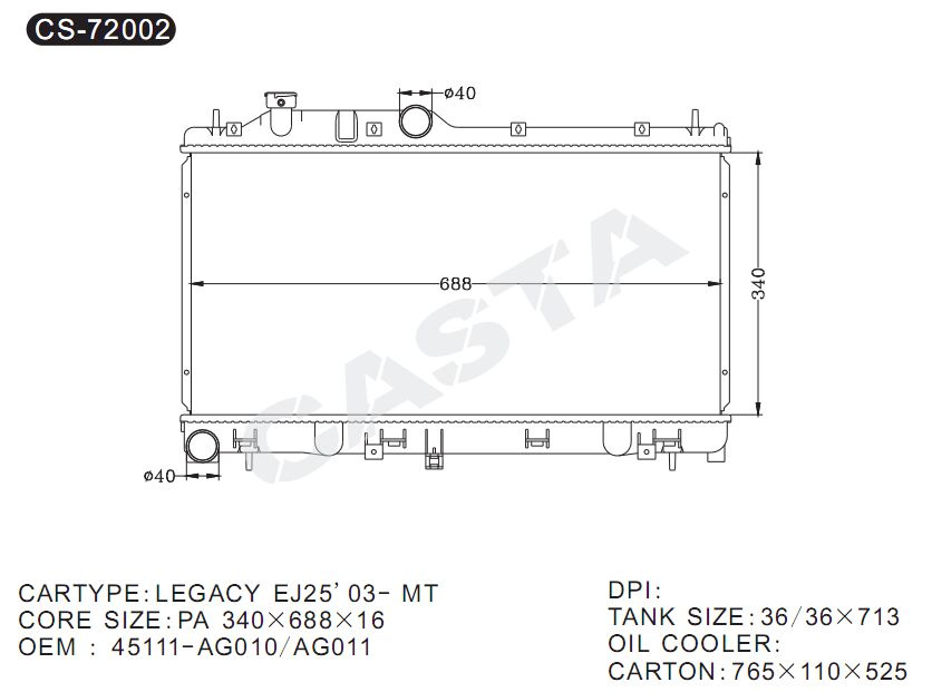 Outstanding sale auto radiator for Subaru Legacy Ej25'03-mt