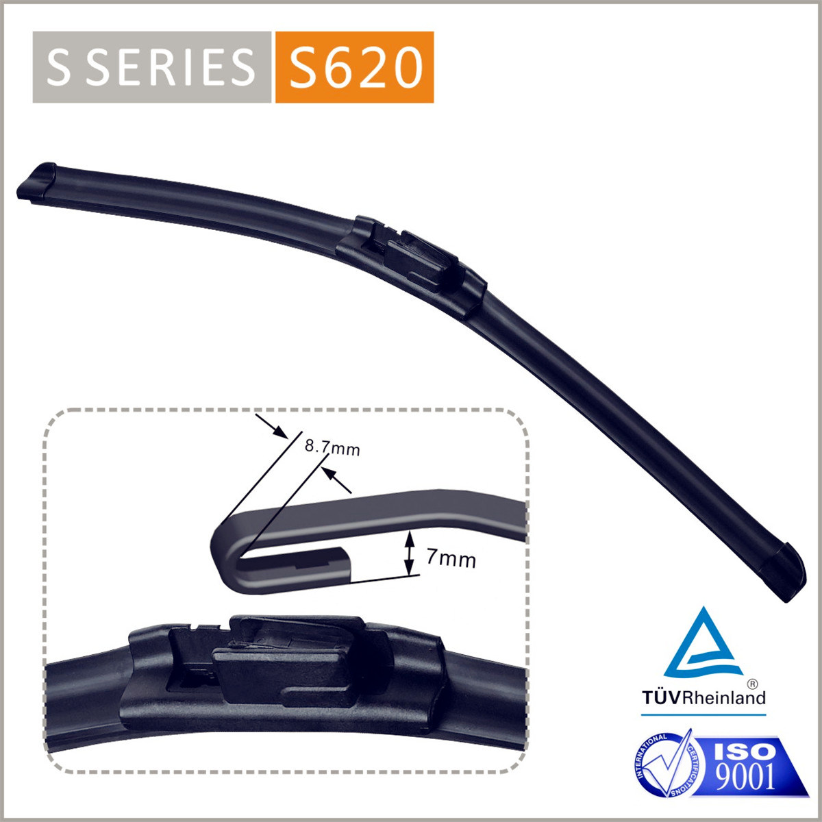S620 4s Shop 9*3mm J-Hook Exclusive Use Auto Parts Car Vision Cleaner Quiet Smooth Driver Graphite Treated Rubber Wiper Blade
