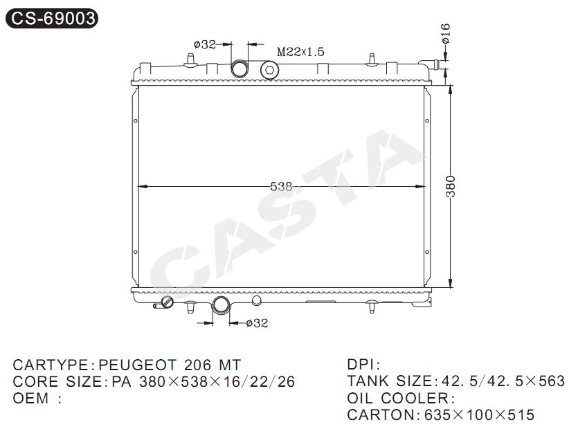 Top Brand Auto Radiator for Peugeot 307mt
